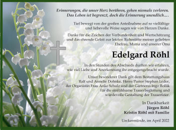 Traueranzeige von Edelgard Röhl von Haff-Zeitung