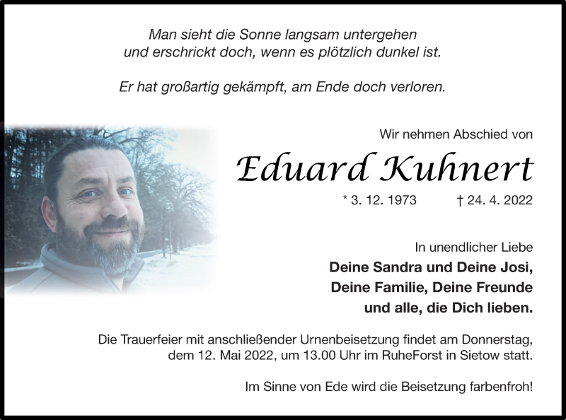  Traueranzeige für Eduard Kuhnert vom 30.04.2022 aus Müritz-Zeitung