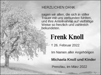 Traueranzeige von Frenk Knoll von Prenzlauer Zeitung