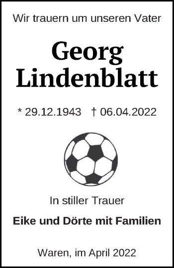 Traueranzeige von Georg Lindenblatt von Müritz-Zeitung