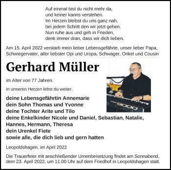 Traueranzeige von Gerhard Müller von Haff-Zeitung