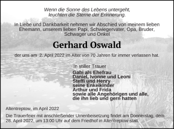 Traueranzeige von Gerhard Oswald von Neubrandenburger Zeitung