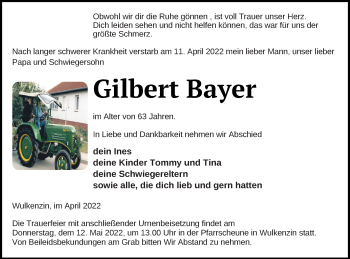 Traueranzeige von Gilbert Bayer von Neubrandenburger Zeitung