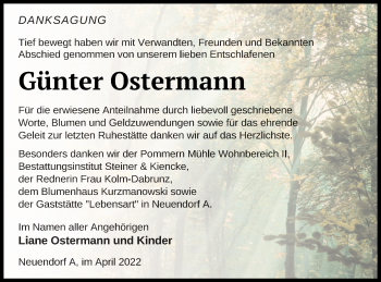 Traueranzeige von Günter Ostermann von Haff-Zeitung