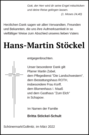 Traueranzeige von Hans-Martin Stöckel von Prenzlauer Zeitung