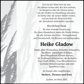 Traueranzeige von Heike Gladow von Templiner Zeitung