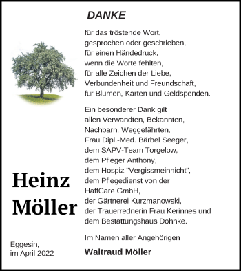 Traueranzeige von Heinz Möller von Haff-Zeitung