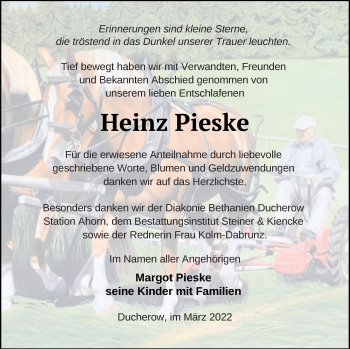 Traueranzeige von Heinz Pieske von Vorpommern Kurier