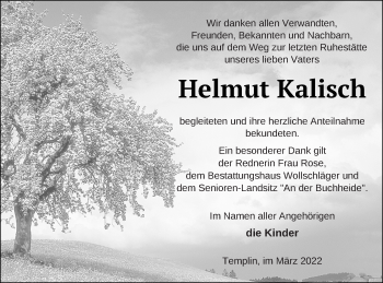 Traueranzeige von Helmut Kalisch von Templiner Zeitung