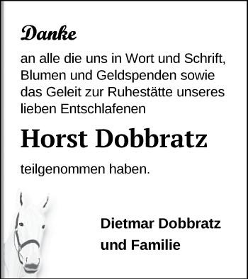 Traueranzeige von Horst Dobbratz von Müritz-Zeitung