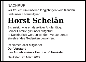 Traueranzeige von Horst Schelän von Mecklenburger Schweiz