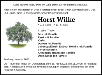 Traueranzeige von Horst Wilke von Strelitzer Zeitung