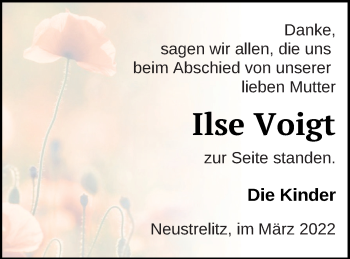 Traueranzeige von Ilse Voigt von Strelitzer Zeitung