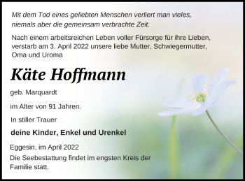 Traueranzeige von Käte Hoffmann von Haff-Zeitung