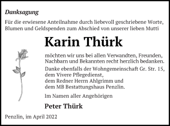 Traueranzeige von Karin Thürk von Müritz-Zeitung