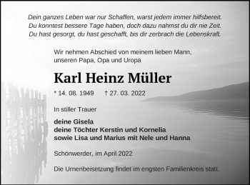 Traueranzeige von Karl Heinz Müller von Prenzlauer Zeitung