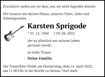 Traueranzeige von Karsten Sprigode von Müritz-Zeitung