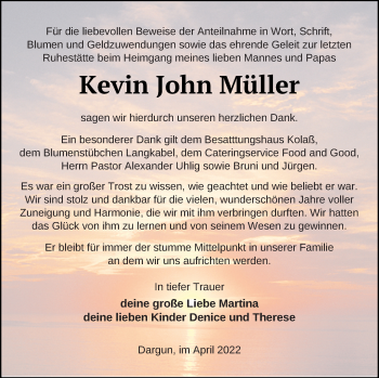 Traueranzeige von Kevin John Müller von Mecklenburger Schweiz