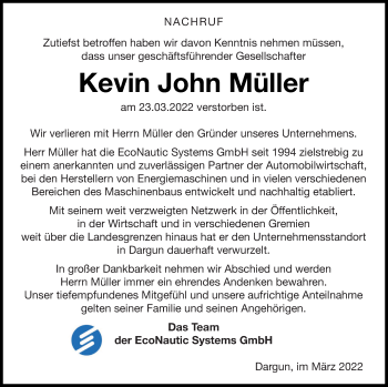 Traueranzeige von Kevin John Müller von Mecklenburger Schweiz