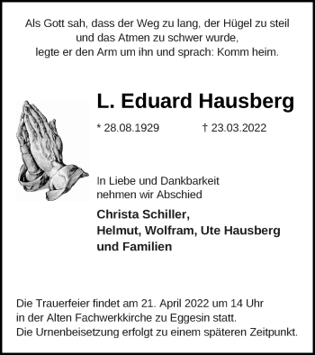 Traueranzeige von L. Eduard Hausberg von Haff-Zeitung