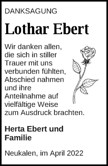 Traueranzeige von Lothar Ebert von Mecklenburger Schweiz