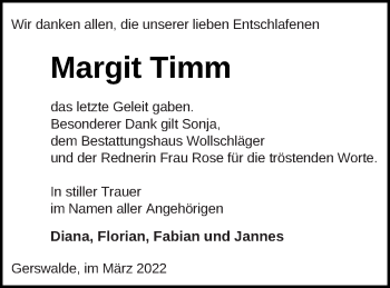 Traueranzeige von Margit Timm von Templiner Zeitung