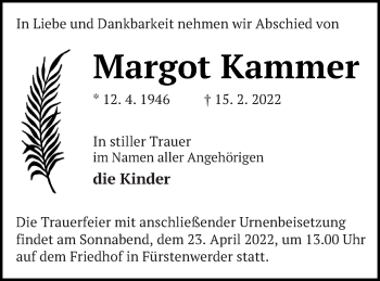 Traueranzeige von Margot Kammer von Prenzlauer Zeitung