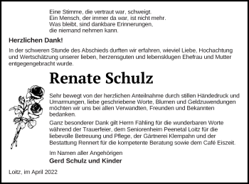 Traueranzeige von Renate Schulz von Vorpommern Kurier