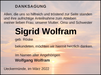 Traueranzeige von Sigrid Wolfram von Haff-Zeitung