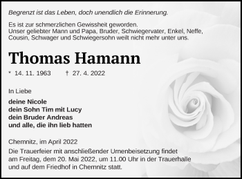 Traueranzeige von Thomas Hamann von Neubrandenburger Zeitung