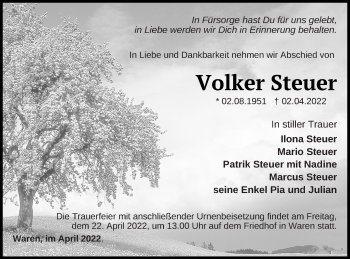 Traueranzeige von Volker Steuer von Müritz-Zeitung