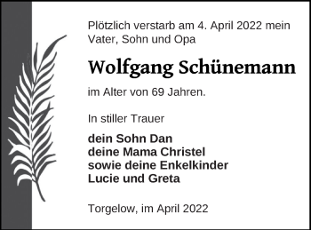 Traueranzeige von Wolfgang Schünemann von Haff-Zeitung