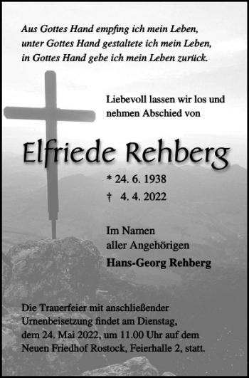 Traueranzeige von Elfriede Rehberg von Norddeutsche Neueste Nachrichten