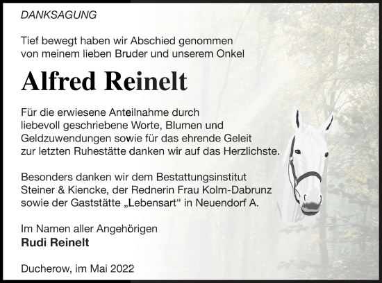 Traueranzeige von Alfred Reinelt von Vorpommern Kurier