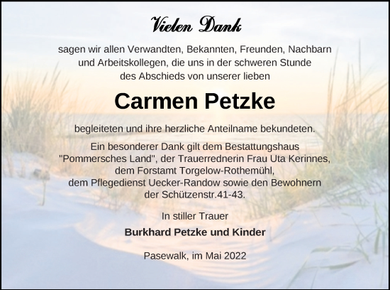 Traueranzeige von Carmen Petzke von Haff-Zeitung