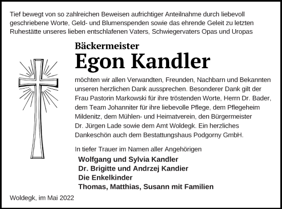 Traueranzeige von Egon Kandler von Strelitzer Zeitung