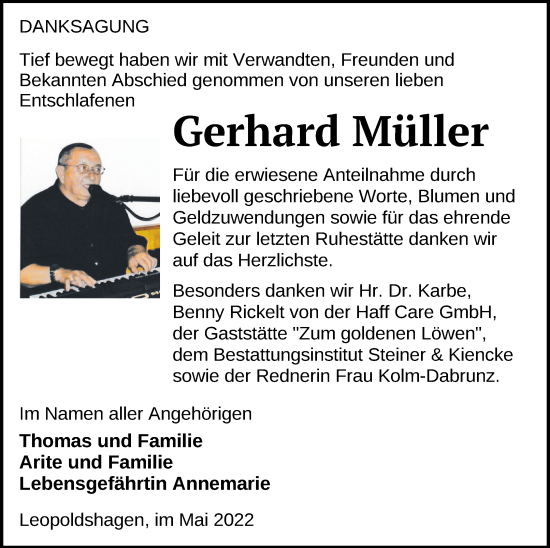 Traueranzeige von Gerhard Müller von Haff-Zeitung