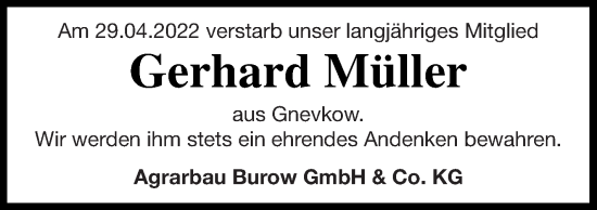 Traueranzeige von Gerhard Müller von Treptower Tageblatt