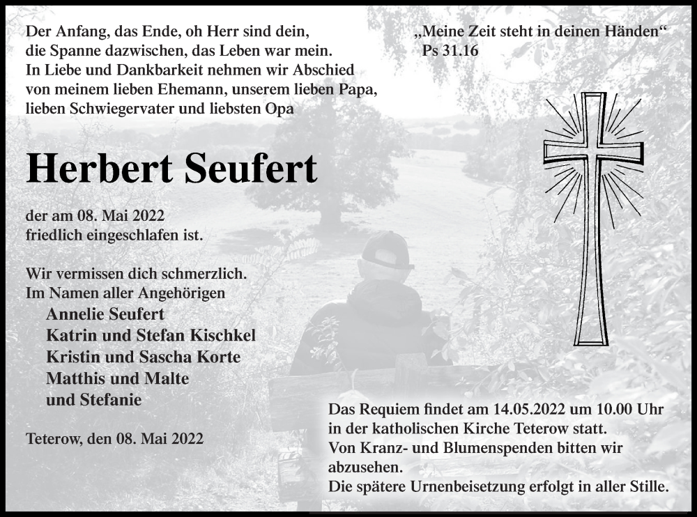  Traueranzeige für Herbert Seufert vom 12.05.2022 aus Mecklenburger Schweiz