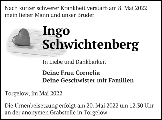 Traueranzeige von Ingo Schwichtenberg von Haff-Zeitung