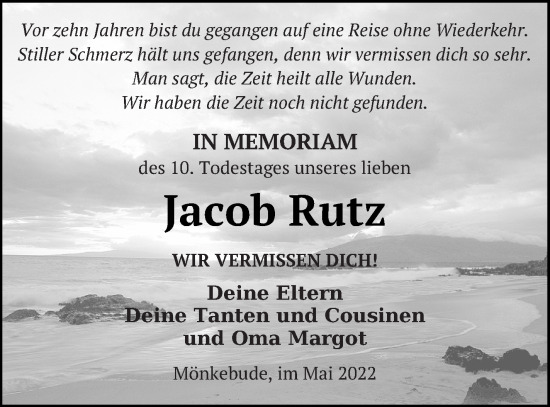 Traueranzeige von Jacob Rutz von Haff-Zeitung