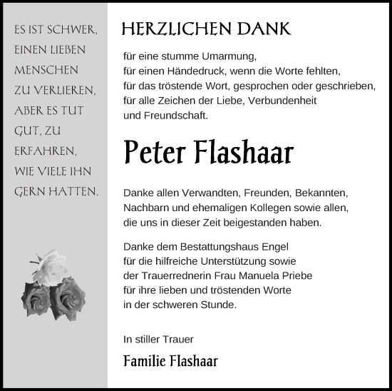 Traueranzeige von Peter Flashaar von Mecklenburger Schweiz