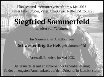 Traueranzeige von Siegfried Sommerfeld von Demminer Zeitung