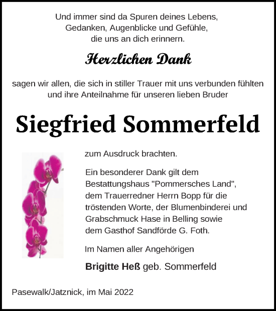 Traueranzeige von Siegfried Sommerfeld von Demminer Zeitung