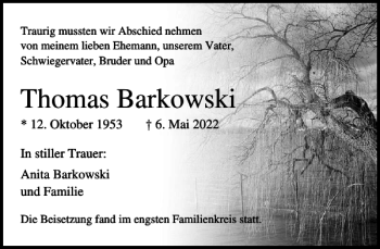 Traueranzeige von Thomas Barkowski von Norddeutsche Neueste Nachrichten