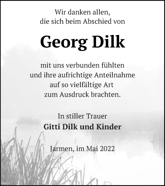 Traueranzeige von Georg Dilk von Vorpommern Kurier