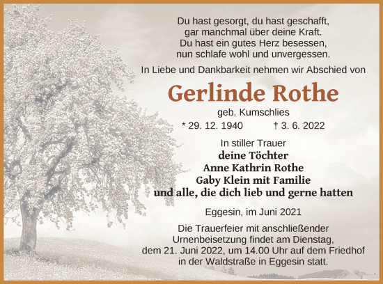 Traueranzeige von Gerlinde Rothe von Haff-Zeitung