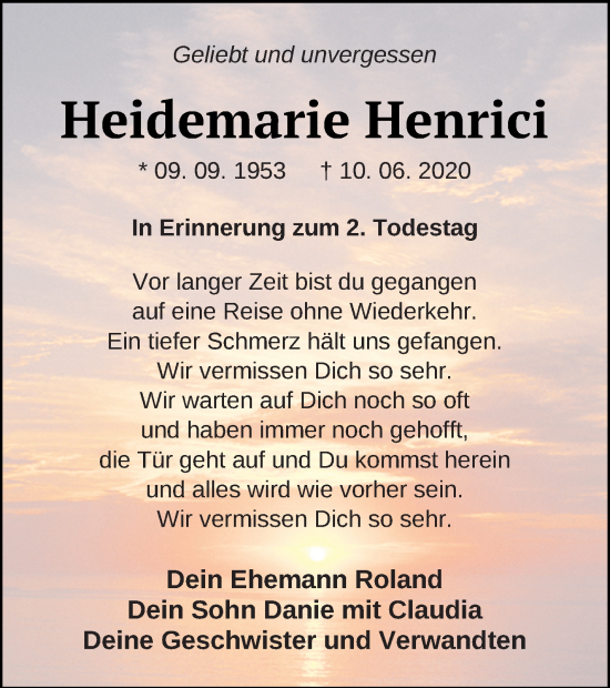 Traueranzeige von Heidemarie Henrici von Vorpommern Kurier