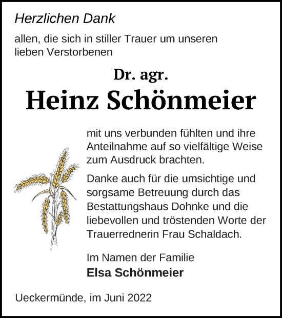 Traueranzeige von Heinz Schönmeier von Haff-Zeitung