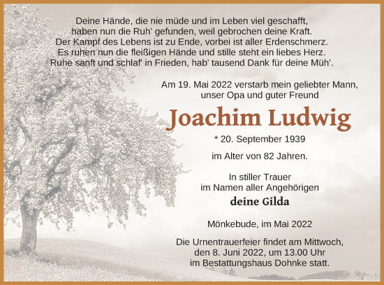 Traueranzeige von Joachim Ludwig von Haff-Zeitung